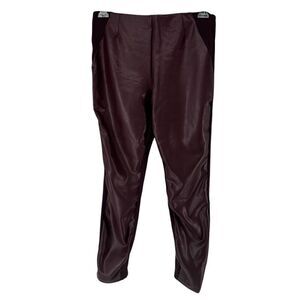 Ellen Tracy Faux Leather Pants Burgundy Size M Skinny Ponte Knit Stretch Hi Rise